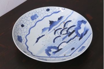 アンティーク雑貨　江戸期　山水図　染付　一尺一寸　大皿(和食器)