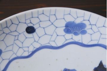 アンティーク雑貨　江戸期　山水図　染付　一尺一寸　大皿(和食器)