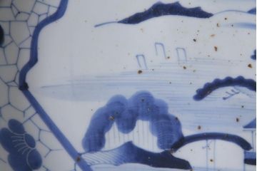 アンティーク雑貨　江戸期　山水図　染付　一尺一寸　大皿(和食器)