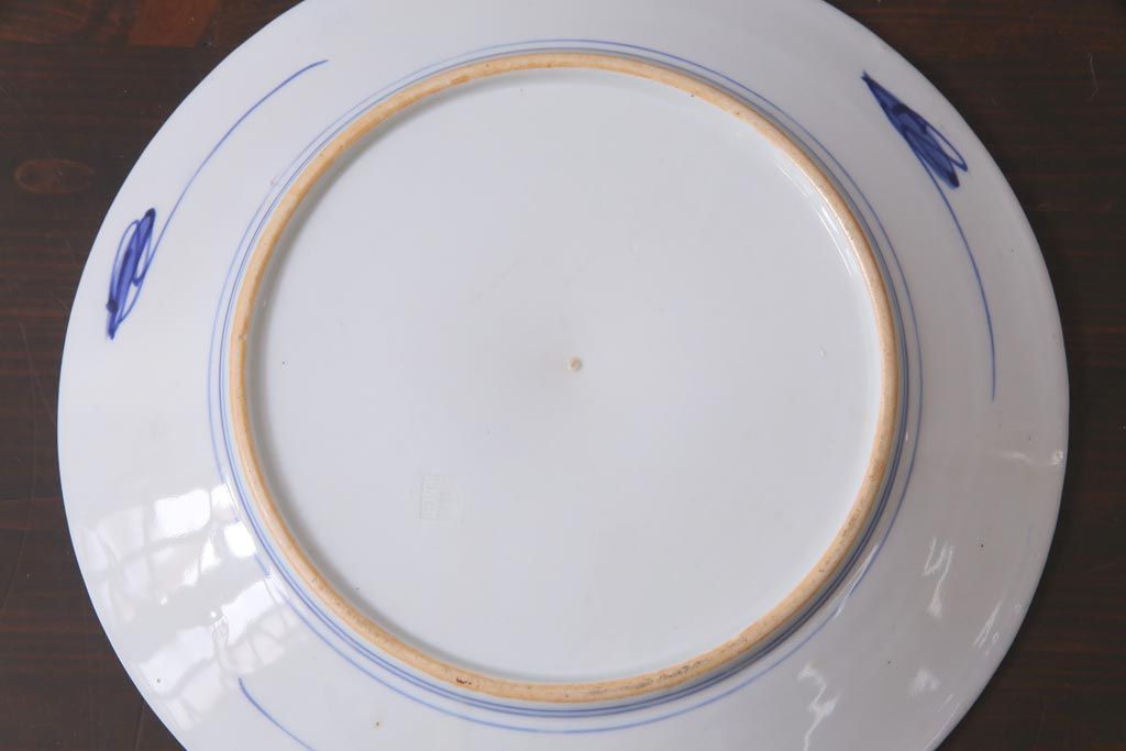 アンティーク雑貨　明治期　色絵　草花文　一尺一寸　鮮やかな色使いが印象的な大皿(和食器)