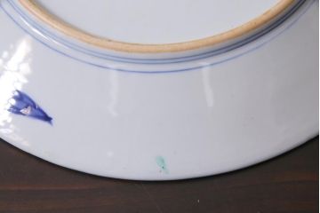 アンティーク雑貨　明治期　色絵　草花文　一尺一寸　鮮やかな色使いが印象的な大皿(和食器)