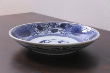 アンティーク雑貨　和製　江戸期　牡丹の図　九寸五分　染付皿(和食器)