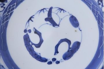 アンティーク雑貨　和製　江戸期　牡丹の図　九寸五分　染付皿(和食器)