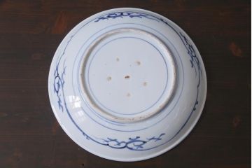 アンティーク雑貨　和製　江戸期　牡丹の図　九寸五分　染付皿(和食器)