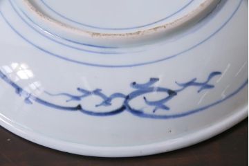 アンティーク雑貨　和製　江戸期　牡丹の図　九寸五分　染付皿(和食器)