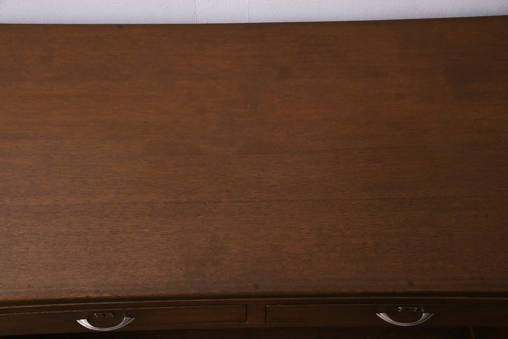 アンティーク家具　昭和レトロ　ラワン材　ワイドサイズの両袖デスク(机、在宅ワーク、在宅用カウンター)