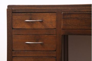 アンティーク家具　昭和レトロ　ラワン材　ワイドサイズの両袖デスク(机、在宅ワーク、在宅用カウンター)