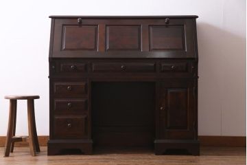 絶版品!　北海道民芸家具　風格漂う両袖ライティングビューロー(デスク、在宅ワーク、在宅用両袖机)(1)