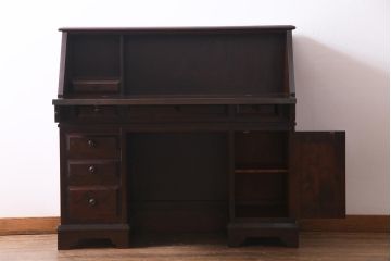 絶版品!　北海道民芸家具　風格漂う両袖ライティングビューロー(デスク、在宅ワーク、在宅用両袖机)(1)