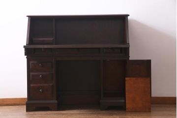 絶版品!　北海道民芸家具　風格漂う両袖ライティングビューロー(デスク、在宅ワーク、在宅用両袖机)(1)