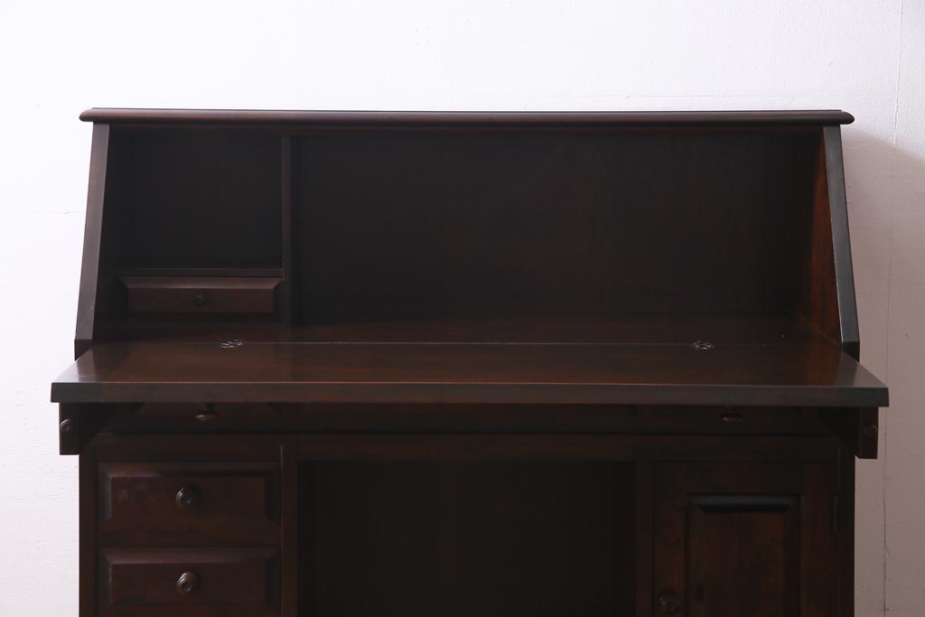 絶版品!　北海道民芸家具　風格漂う両袖ライティングビューロー(デスク、在宅ワーク、在宅用両袖机)(1)