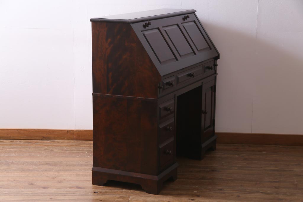 絶版品!　北海道民芸家具　風格漂う両袖ライティングビューロー(デスク、在宅ワーク、在宅用両袖机)(1)