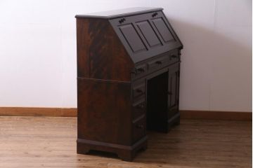 絶版品!　北海道民芸家具　風格漂う両袖ライティングビューロー(デスク、在宅ワーク、在宅用両袖机)(1)