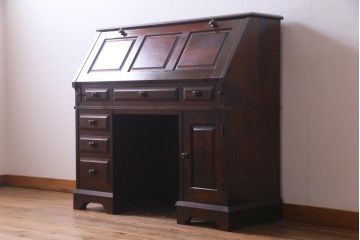 絶版品!　北海道民芸家具　風格漂う両袖ライティングビューロー(デスク、在宅ワーク、在宅用両袖机)(1)