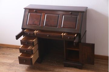 絶版品!　北海道民芸家具　風格漂う両袖ライティングビューロー(デスク、在宅ワーク、在宅用両袖机)(1)