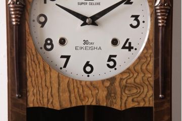 アンティーク雑貨　昭和レトロ　EIKEISHA(栄計舎)　SUPER DELUXE　手巻き式　30DAY　振り子時計(柱時計、壁掛け時計)(1)