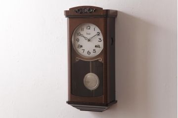 アンティーク雑貨　昭和レトロ　Meiji(明治時計社)　手巻き式　クラシカルな佇まいの掛け時計(柱時計、振り子時計)(2)