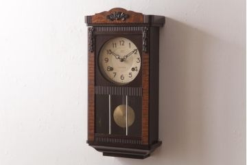 アンティーク雑貨　AIKOSHA(愛工舎)　堀田時計店　CROWNFAN　手巻き式　掛時計(柱時計、壁掛け時計)(R-036465)