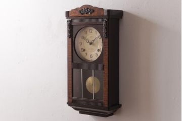 アンティーク雑貨　AIKOSHA(愛工舎)　堀田時計店　CROWNFAN　手巻き式　掛時計(柱時計、壁掛け時計)(R-036465)