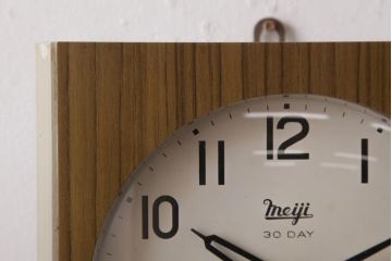 レトロ雑貨　Meiji(明治時計社)　30DAY　手巻き　ガラス窓がおしゃれなゼンマイ式振り子時計(柱時計、掛け時計)