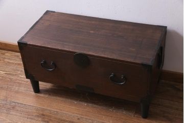 アンティーク家具　ガラス天板　明治期の時代箪笥をリメイクしたセンターテーブル(ローボード、引き出し)