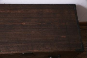 アンティーク家具　ガラス天板　明治期の時代箪笥をリメイクしたセンターテーブル(ローボード、引き出し)