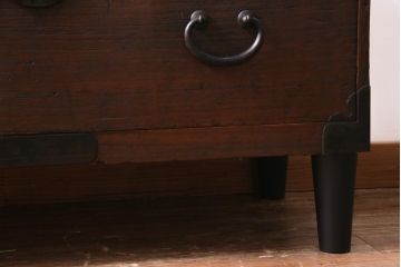 アンティーク家具　ガラス天板　明治期の時代箪笥をリメイクしたセンターテーブル(ローボード、引き出し)