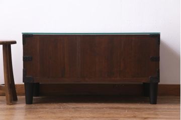 アンティーク家具　ガラス天板　明治期の時代箪笥をリメイクしたセンターテーブル(ローボード、引き出し)