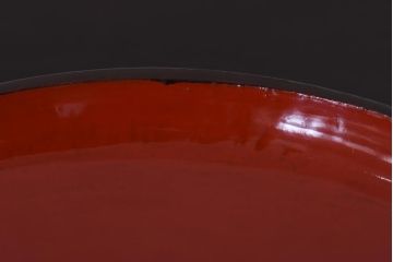 アンティーク雑貨　会津漆器　朱赤の漆塗りが美しい高台付き丸盆(丸膳)(R-036480)