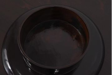 アンティーク雑貨　会津漆器　朱赤の漆塗りが美しい高台付き丸盆(丸膳)(R-036480)