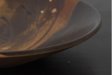 アンティーク雑貨　大甕陶苑　大甕焼　竹内彰　1.2尺鉄釉千鳥文皿(共箱付き)