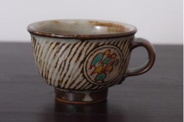 人間国宝　島岡達三　象嵌赤絵　草花文コーヒーセット(カップ&ソーサー、クリーマー、シュガーポット)