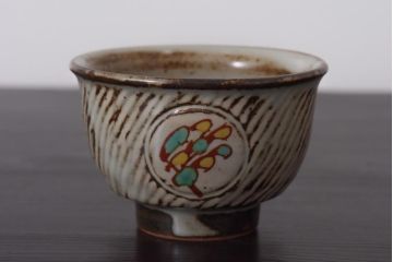 人間国宝　島岡達三　象嵌赤絵　草花文コーヒーセット(カップ&ソーサー、クリーマー、シュガーポット)