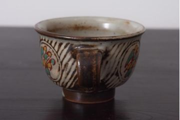 人間国宝　島岡達三　象嵌赤絵　草花文コーヒーセット(カップ&ソーサー、クリーマー、シュガーポット)