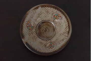 人間国宝　島岡達三　象嵌赤絵　草花文コーヒーセット(カップ&ソーサー、クリーマー、シュガーポット)