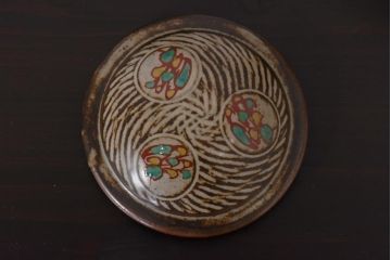 人間国宝　島岡達三　象嵌赤絵　草花文コーヒーセット(カップ&ソーサー、クリーマー、シュガーポット)
