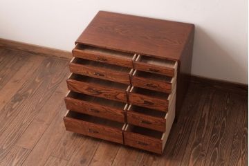 中古　江戸指物家具　タモ材・桐材　漆塗り　整理タンス(引き出し、箪笥、桐箪笥、桐たんす)