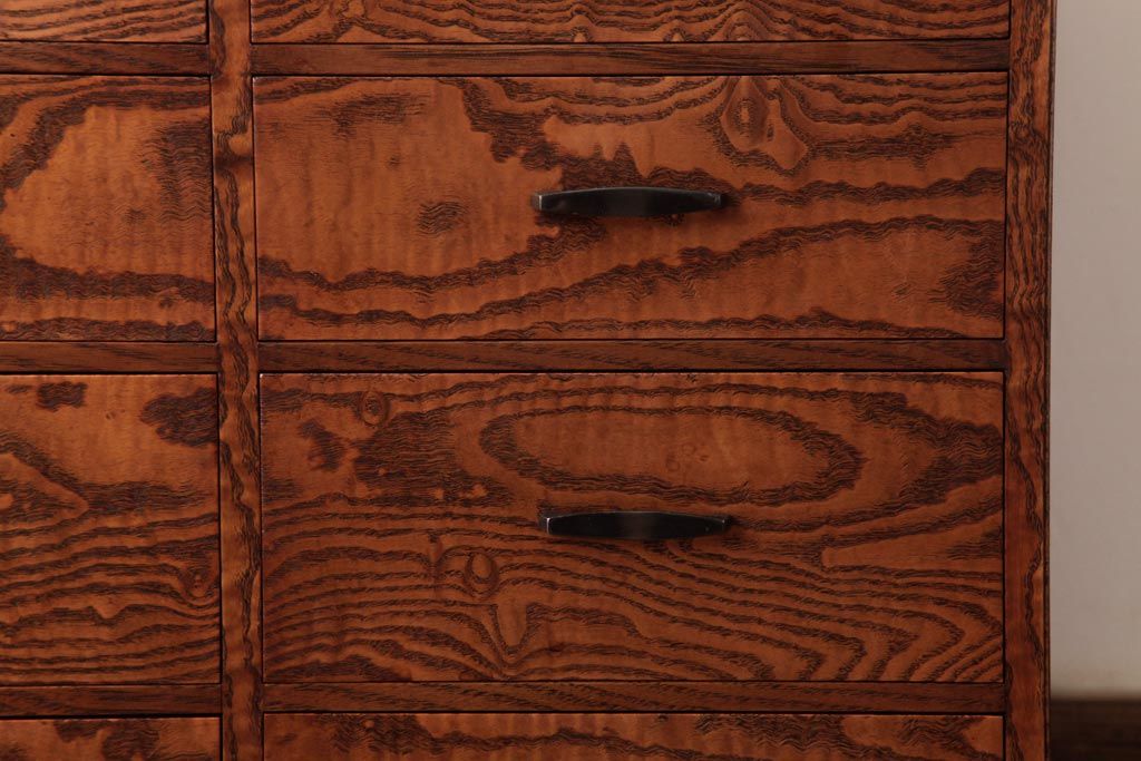 中古　江戸指物家具　タモ材・桐材　漆塗り　整理タンス(引き出し、箪笥、桐箪笥、桐たんす)