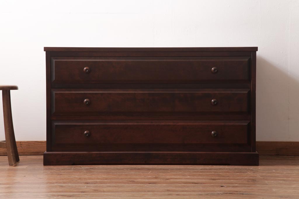 中古　北海道民芸家具　リメイク　シックな雰囲気漂うローチェスト(引き出し、テレビボード)(2)