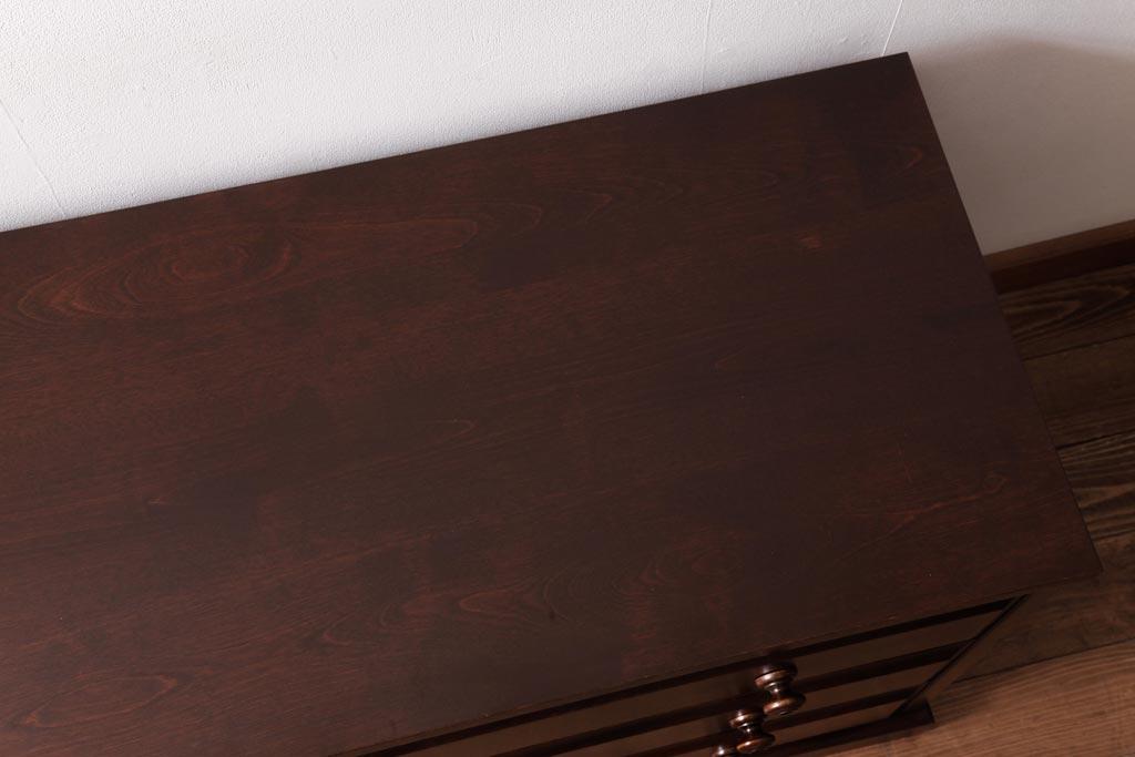 中古　北海道民芸家具　リメイク　シックな雰囲気漂うローチェスト(引き出し、テレビボード)(2)