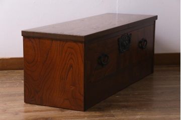 リメイク家具　伝統工芸　岩谷堂　天板栗無垢材　桐文金具　ベンチローボード(引き出し、タンス)