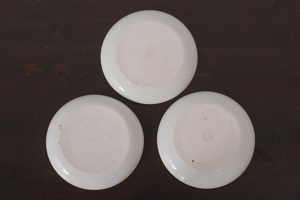 アンティーク雑貨　江戸期　牡丹の図　染付皿3枚セット(和食器)(R-036512)