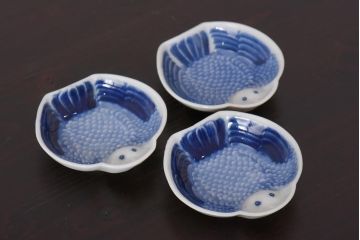 アンティーク雑貨　江戸後期　ふくら雀　小皿3枚セット(和食器)(R-036514)