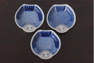 アンティーク雑貨　江戸後期　ふくら雀　小皿3枚セット(和食器)(R-036514)