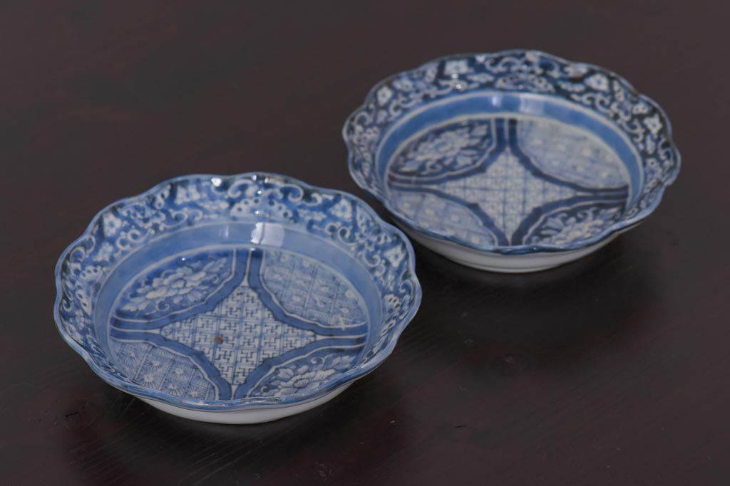 アンティーク雑貨　古伊万里　江戸期の染付皿2枚セット(和食器)(R-036516)