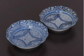 アンティーク雑貨　古伊万里　江戸期の染付皿2枚セット(和食器)(R-036516)
