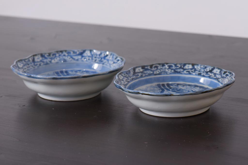 アンティーク雑貨　古伊万里　江戸期の染付皿2枚セット(和食器)(R-036516)