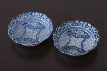 アンティーク雑貨　古伊万里　江戸期の染付皿2枚セット(和食器)(R-036516)