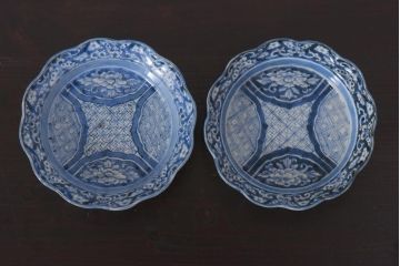 アンティーク雑貨　古伊万里　江戸期の染付皿2枚セット(和食器)(R-036516)