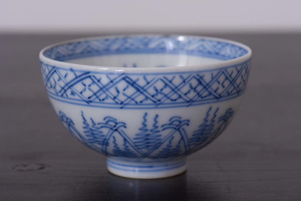 アンティーク雑貨 染付 大正昭和初期の湯呑2客セット(和食器)(R-036517)